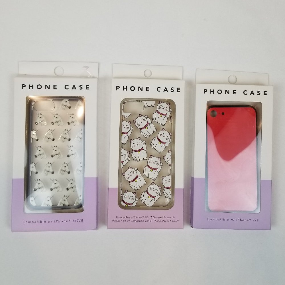 iPhone 6/7/8 Cases set of 3 Unicorn Lucky Cat Red